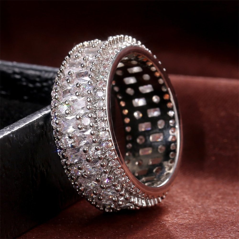 Fashion Rectangle Round Gems Zircon Luxury Eternity Ring for WomenEVGG1386